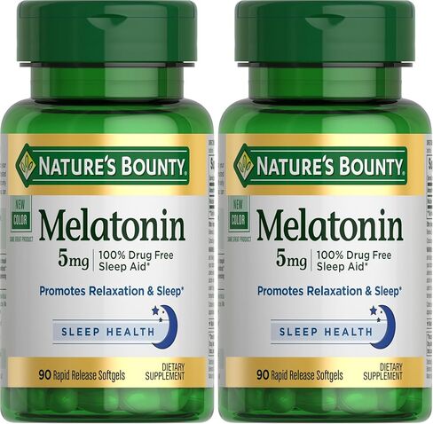 Nature's Bounty Melatonin, 100% Drug Free Sleep Aid, Dietary Supplement, Promotes Relaxation and Sleep Health, 5mg, 60 Softgels, Twin Pack in Saudi Arabia