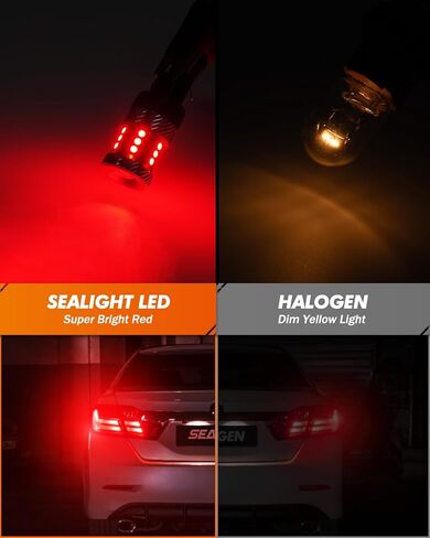 SEALIGHT [2023 New Upgrade] 7440 7443 LED Brake Lights Bulbs, Red Flashing Stop Bulbs, Super Bright T20 W21W 7441 7444 LED Lights with Projector Lenses for Stop Blinker Tail Brake Lights, Pack of 2 in Kuwait