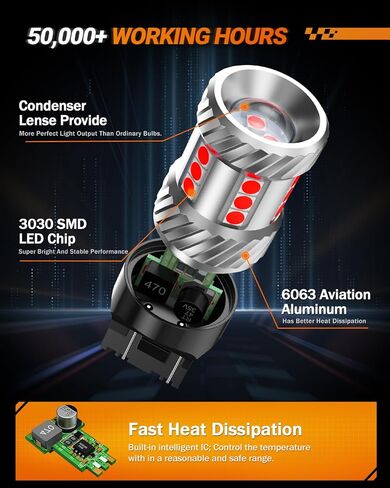 SEALIGHT [2023 New Upgrade] 7440 7443 LED Brake Lights Bulbs, Red Flashing Stop Bulbs, Super Bright T20 W21W 7441 7444 LED Lights with Projector Lenses for Stop Blinker Tail Brake Lights, Pack of 2 in Kuwait