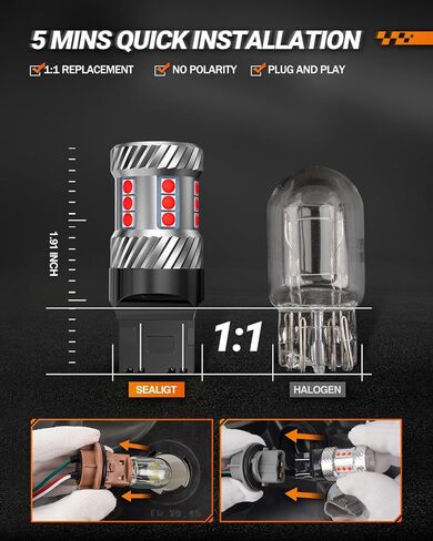 SEALIGHT [2023 New Upgrade] 7440 7443 LED Brake Lights Bulbs, Red Flashing Stop Bulbs, Super Bright T20 W21W 7441 7444 LED Lights with Projector Lenses for Stop Blinker Tail Brake Lights, Pack of 2 in Kuwait