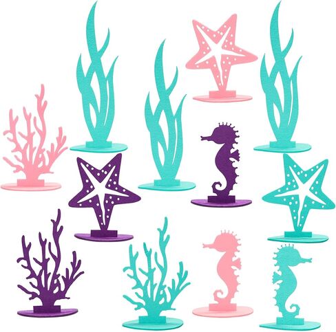 Gyufise 12 Pack Mermaid Birthday Decorations Felt Table Centerpiece DIY Under The Sea Party Decoration Seahorse Starfish Seaweed Coral Decoration for Ocean Theme Birthday Party Supplies in Saudi Arabia