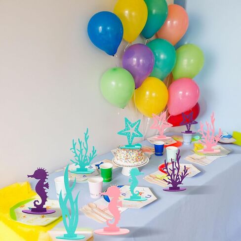 Gyufise 12 Pack Mermaid Birthday Decorations Felt Table Centerpiece DIY Under The Sea Party Decoration Seahorse Starfish Seaweed Coral Decoration for Ocean Theme Birthday Party Supplies in Saudi Arabia