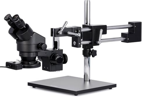 AmScope SM-4BZ-80S Professional Binocular Stereo Zoom Microscope, WH10x Eyepieces, 3.5X-90X Magnification, 0.7X-4.5X Zoom Objective, 80-Bulb LED Ring Light, Double-Arm Boom Stand, 90V-265V, Includes 0.5x and 2.0x Barlow Lenses in Saudi Arabia