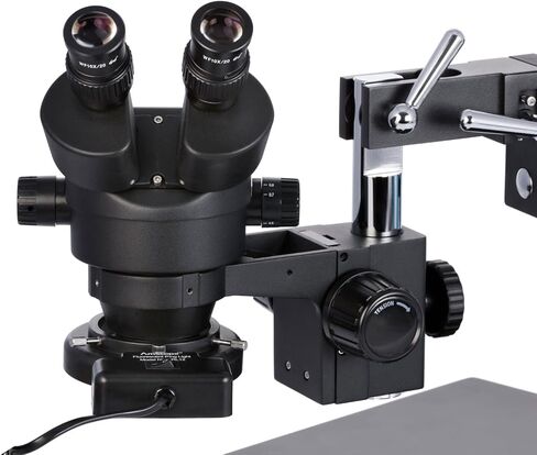 AmScope SM-4BZ-80S Professional Binocular Stereo Zoom Microscope, WH10x Eyepieces, 3.5X-90X Magnification, 0.7X-4.5X Zoom Objective, 80-Bulb LED Ring Light, Double-Arm Boom Stand, 90V-265V, Includes 0.5x and 2.0x Barlow Lenses in Saudi Arabia
