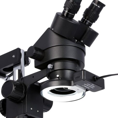 AmScope SM-4BZ-80S Professional Binocular Stereo Zoom Microscope, WH10x Eyepieces, 3.5X-90X Magnification, 0.7X-4.5X Zoom Objective, 80-Bulb LED Ring Light, Double-Arm Boom Stand, 90V-265V, Includes 0.5x and 2.0x Barlow Lenses in Saudi Arabia