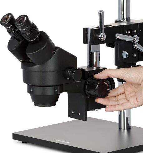 AmScope SM-4BZ-80S Professional Binocular Stereo Zoom Microscope, WH10x Eyepieces, 3.5X-90X Magnification, 0.7X-4.5X Zoom Objective, 80-Bulb LED Ring Light, Double-Arm Boom Stand, 90V-265V, Includes 0.5x and 2.0x Barlow Lenses in Saudi Arabia