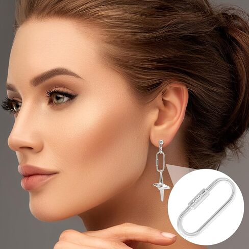 Oval Locking Jump Ring, 925 Sterling Silver Jewelry Clasp, Carabiner Lock Clasp for Keychain Bracelets Necklaces Jewelry Making in Saudi Arabia