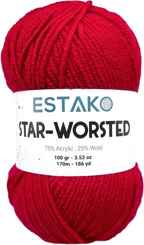 Estako Star-Worsted Yarn - 75% Acrylic 25% Wool - Soft Medium Weight #4-100g (3.52oz) - 170m (186yds) - Crochet & Knitting Yarn (43121 - Red) in Saudi Arabia