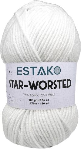 Estako Star-Worsted Yarn - 75% Acrylic 25% Wool - Soft Medium Weight #4-100g (3.52oz) - 170m (186yds) - Crochet & Knitting Yarn (43121 - Red) in Saudi Arabia