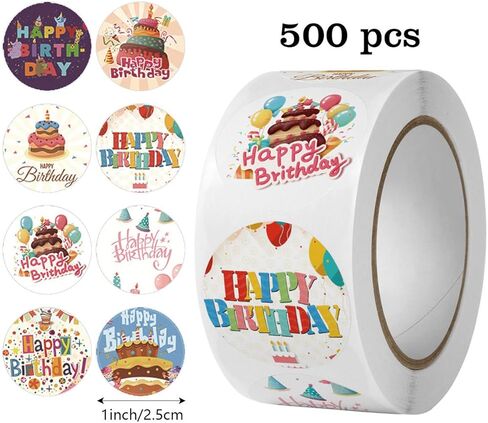 500pcs Happy Birthday Roll Stickers, Fun Happy Birthday Greeting, Round Labels Banner Tag Seal for Gift Party Envelope Decoration DIY Gift in Saudi Arabia