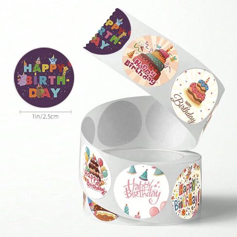 500pcs Happy Birthday Roll Stickers, Fun Happy Birthday Greeting, Round Labels Banner Tag Seal for Gift Party Envelope Decoration DIY Gift in Saudi Arabia