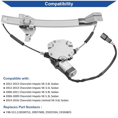 Obaee 748-172 Front Left Driver Side Power Window Lift Regulator & Motor Assembly Compatible with Chevy Impala 2006-2013 & Chevrolet Impala Limited 2014-2015 Replace OE 10338555 in Kuwait