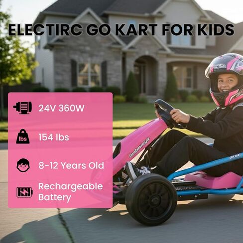 Electric Drift Go Kart for Kids 8-12, 24V Battery,360W Motor, Reinforced Wear-Proof Rear Wheels, 3 Unique Colors, 8.1MPH High Speed,154lbs Capacity, Drift Ride On Car Toy (Red) in Saudi Arabia
