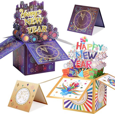 Giiffu 2 Pack Happy New Year Pop Up Card, Handmade 3D New Year Gift Cards for friends and family, with Message Note & Envelope in Saudi Arabia