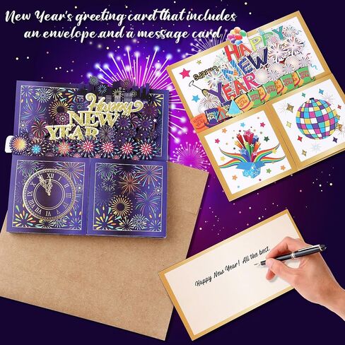 Giiffu 2 Pack Happy New Year Pop Up Card, Handmade 3D New Year Gift Cards for friends and family, with Message Note & Envelope in Saudi Arabia