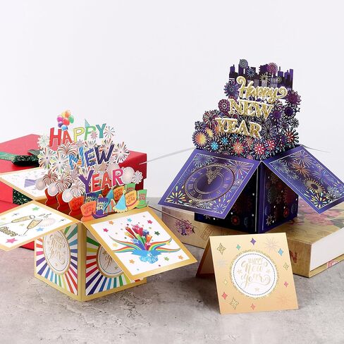Giiffu 2 Pack Happy New Year Pop Up Card, Handmade 3D New Year Gift Cards for friends and family, with Message Note & Envelope in Saudi Arabia