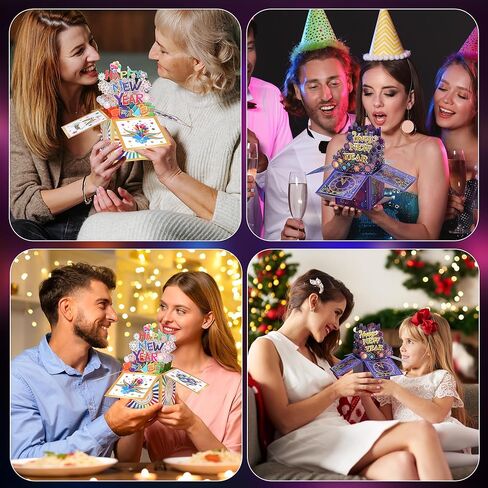 Giiffu 2 Pack Happy New Year Pop Up Card, Handmade 3D New Year Gift Cards for friends and family, with Message Note & Envelope in Saudi Arabia