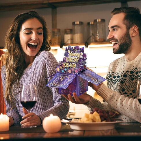 Giiffu 2 Pack Happy New Year Pop Up Card, Handmade 3D New Year Gift Cards for friends and family, with Message Note & Envelope in Saudi Arabia