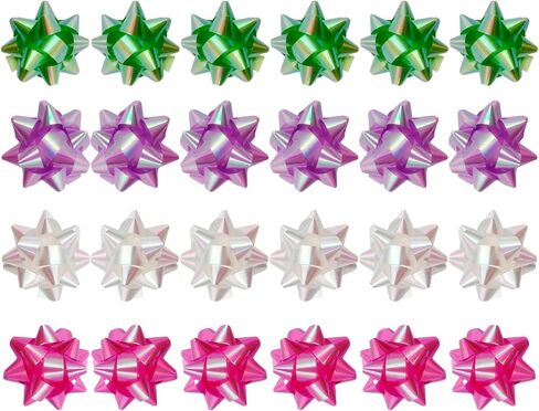 أقواس هدايا ملونة 24 حزمة 2.5 بوصة قوس نجمة لتغليف الهدايا شريط لاصق ذاتي اللصق لعيد الميلاد والحفلات والزفاف وديكور العطلات وصندوق الهدايا in Kuwait