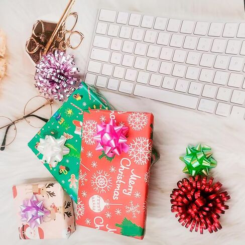 أقواس هدايا ملونة 24 حزمة 2.5 بوصة قوس نجمة لتغليف الهدايا شريط لاصق ذاتي اللصق لعيد الميلاد والحفلات والزفاف وديكور العطلات وصندوق الهدايا in Kuwait