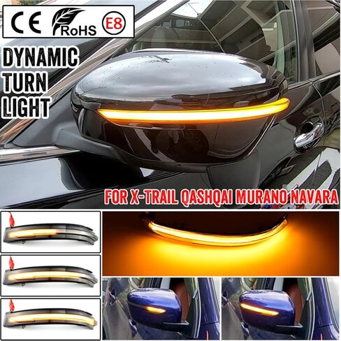 مؤشر ضوء إشارة الانعطاف الجانبي LED الديناميكي وميض متسلسل LED مرآة جانبية متوافقة مع Nis-san X-Trail T32 Ro-gue Qash-qai J11 Mu-rano Z52 Juke Navara Path-finder Pack لشخصين in Saudi Arabia