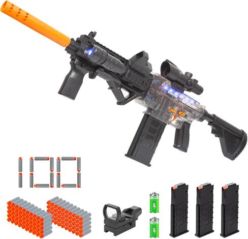 مجموعة ألعاب بندقية M416 واقعية، مسدس إسفنجي للقنص شبه تلقائي، مسدس لعبة كهربائي مزود بإضاءة LED، نطاق، رؤية، مصباح يدوي، 3 مجلات و100 رصاصة ناعمة لسهام بنادق نيرف، هدية مهرجان للأطفال من سن 8 إلى 12 عامًا in Kuwait