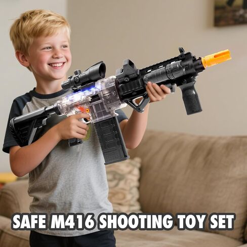مجموعة ألعاب بندقية M416 واقعية، مسدس إسفنجي للقنص شبه تلقائي، مسدس لعبة كهربائي مزود بإضاءة LED، نطاق، رؤية، مصباح يدوي، 3 مجلات و100 رصاصة ناعمة لسهام بنادق نيرف، هدية مهرجان للأطفال من سن 8 إلى 12 عامًا in Kuwait