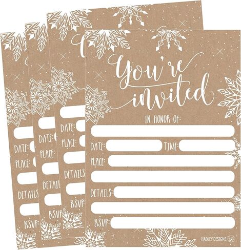25 Woodland Christmas Holiday Invitations, Snowflake Winter New Years Xmas Dinner Party Invite, Rustic Adult Kids Birthday Festive Event Themed Cards, Forest Tree Baby Bridal Shower Ideas Supplies in Saudi Arabia