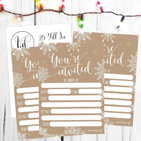 25 Woodland Christmas Holiday Invitations, Snowflake Winter New Years Xmas Dinner Party Invite, Rustic Adult Kids Birthday Festive Event Themed Cards, Forest Tree Baby Bridal Shower Ideas Supplies in Saudi Arabia