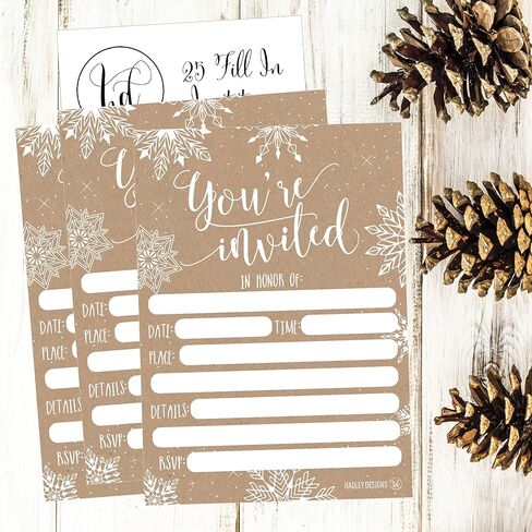 25 Woodland Christmas Holiday Invitations, Snowflake Winter New Years Xmas Dinner Party Invite, Rustic Adult Kids Birthday Festive Event Themed Cards, Forest Tree Baby Bridal Shower Ideas Supplies in Saudi Arabia