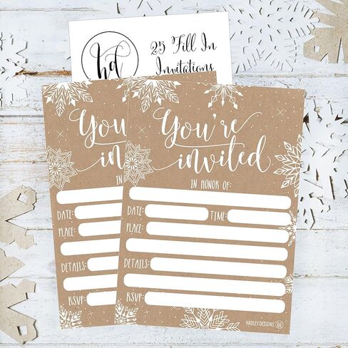 25 Woodland Christmas Holiday Invitations, Snowflake Winter New Years Xmas Dinner Party Invite, Rustic Adult Kids Birthday Festive Event Themed Cards, Forest Tree Baby Bridal Shower Ideas Supplies in Saudi Arabia