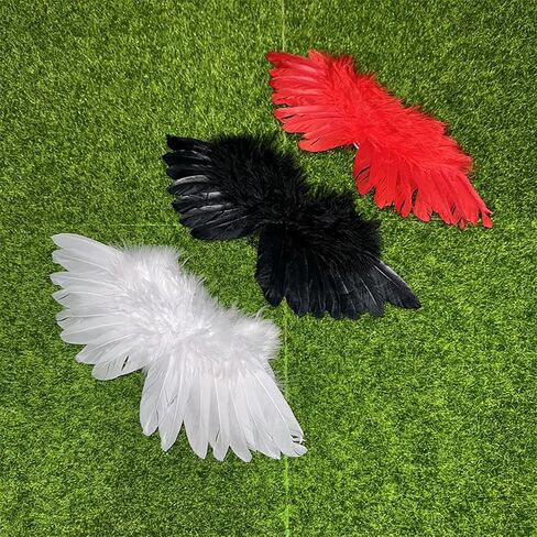 3PCS Mini Black White Red Angel Feather Wings for Crafts with Elastic Straps Doll Feather Wing Accessories DIY Ornament Stuffed Animals Decoration(Mixed, One Size) in Saudi Arabia
