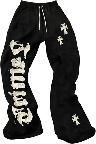 SHENHE Men's Graphic Cross Print Flare Sweatpants Drawstring Gothic Y2k Casual Pants in Kuwait