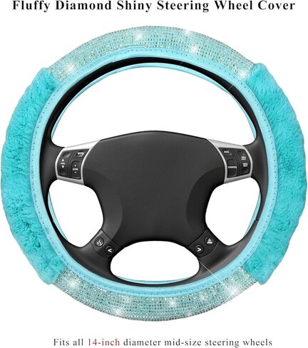 Diamond Fluffy Steering Wheel Cover, 15 Inch Fur Steering Wheel Protector with Sparkling Rhinestones, Comfortable Auto Wheel Covers Winter Warm Accessories for Women Girls (Blue) in Saudi Arabia