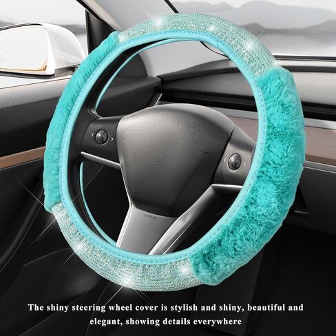 Diamond Fluffy Steering Wheel Cover, 15 Inch Fur Steering Wheel Protector with Sparkling Rhinestones, Comfortable Auto Wheel Covers Winter Warm Accessories for Women Girls (Blue) in Saudi Arabia