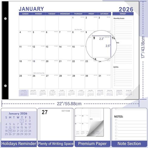 تقويم مكتب 2026-2027، شهريًا، وسادة مكتب، 18 شهرًا من يناير 2026 إلى يونيو 2027 منظمات شخصية كبيرة جدًا مقاس 22 × 17 بوصة، تصميمات موسمية ملونة، تتضمن ملصقات ورق كرافت in Saudi Arabia