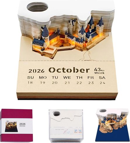 3D Desk Calendar 2026 Time Pieces Tear-Away Calendars with Pen Holder,Weekly Planner Art Memo Pad,Self-Stick Note Paper Desktop Organization Creative Christma Gift with Acrylic Box in Saudi Arabia