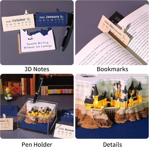 3D Desk Calendar 2026 Time Pieces Tear-Away Calendars with Pen Holder,Weekly Planner Art Memo Pad,Self-Stick Note Paper Desktop Organization Creative Christma Gift with Acrylic Box in Saudi Arabia