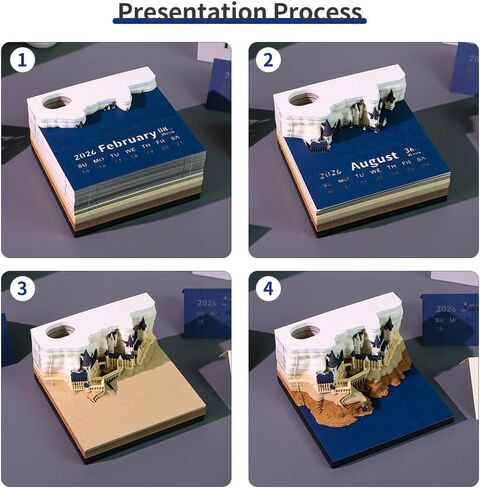 3D Desk Calendar 2026 Time Pieces Tear-Away Calendars with Pen Holder,Weekly Planner Art Memo Pad,Self-Stick Note Paper Desktop Organization Creative Christma Gift with Acrylic Box in Saudi Arabia