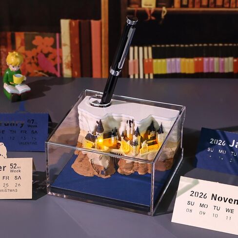 3D Desk Calendar 2026 Time Pieces Tear-Away Calendars with Pen Holder,Weekly Planner Art Memo Pad,Self-Stick Note Paper Desktop Organization Creative Christma Gift with Acrylic Box in Saudi Arabia