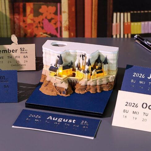 3D Desk Calendar 2026 Time Pieces Tear-Away Calendars with Pen Holder,Weekly Planner Art Memo Pad,Self-Stick Note Paper Desktop Organization Creative Christma Gift with Acrylic Box in Saudi Arabia