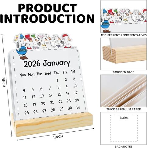 Mini Silly Goose Desk Calendar 2026 New Year Christmas Gifts for Women Men 12 Month and Animal At A Glance Cute Small Stand Up Calendar with Wood Stand for Home Office Table Shelf Decor in Saudi Arabia
