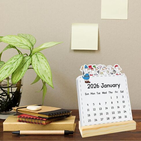 Mini Silly Goose Desk Calendar 2026 New Year Christmas Gifts for Women Men 12 Month and Animal At A Glance Cute Small Stand Up Calendar with Wood Stand for Home Office Table Shelf Decor in Saudi Arabia