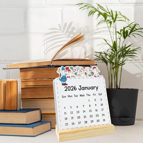 Mini Silly Goose Desk Calendar 2026 New Year Christmas Gifts for Women Men 12 Month and Animal At A Glance Cute Small Stand Up Calendar with Wood Stand for Home Office Table Shelf Decor in Saudi Arabia
