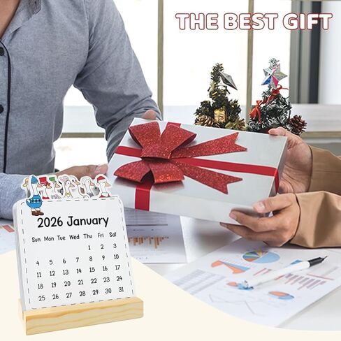 Mini Silly Goose Desk Calendar 2026 New Year Christmas Gifts for Women Men 12 Month and Animal At A Glance Cute Small Stand Up Calendar with Wood Stand for Home Office Table Shelf Decor in Saudi Arabia