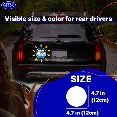 مغناطيس سيارة GEEKBEAR New Driver - ملون، عاكس، مقاوم للطقس - دائري 4.7 × 4.7 بوصة (وردي/أزرق، 3 عبوات) in Kuwait