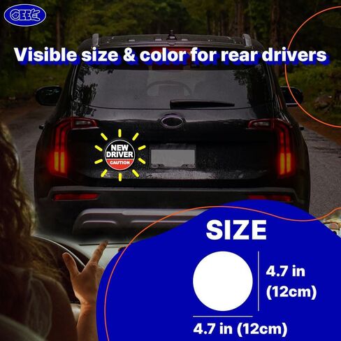 مغناطيس سيارة GEEKBEAR New Driver - ملون، عاكس، مقاوم للطقس - دائري 4.7 × 4.7 بوصة (وردي/أزرق، 3 عبوات) in Kuwait