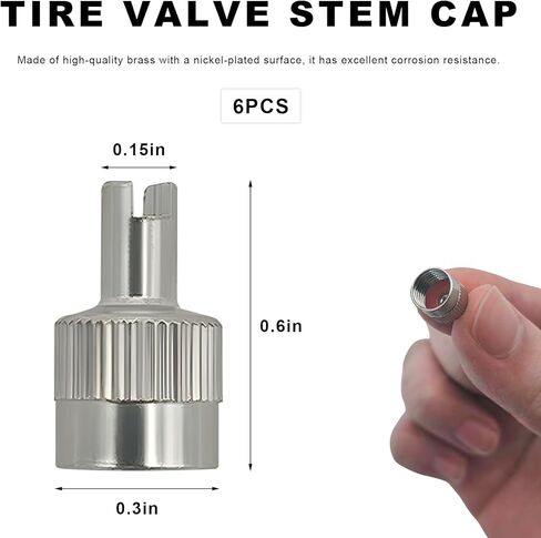 10 PCS Tire Valve Stem Caps, Nickel-Plated Metal Tyre Dust Caps with Valve Core Remover, Universal Slotted Slot Stem Covers for Schrader Cars Trucks Motorcycles Bicycles in Saudi Arabia