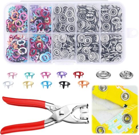 Snap Button Kit 100 Set, 9.5mm Snap Fasteners Kit with Pliers, New Sewing Kit with Metal Buttons, Button Installer for Clothing, for DIY Crafts Sewing Fabric Clothes Bag Jean (Hollow Multicolor) in Saudi Arabia