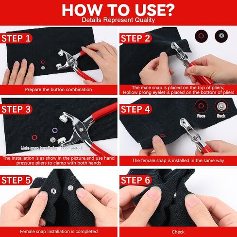 Snap Button Kit 100 Set, 9.5mm Snap Fasteners Kit with Pliers, New Sewing Kit with Metal Buttons, Button Installer for Clothing, for DIY Crafts Sewing Fabric Clothes Bag Jean (Hollow Multicolor) in Saudi Arabia